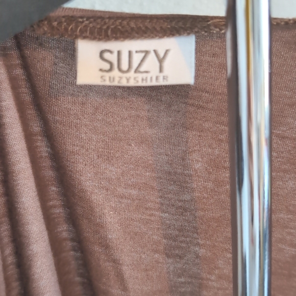 Suzy Shier Brown Embroidered Beaded Top | Size L Boho Chic Blouse with Tie Back - Picture 6 of 7